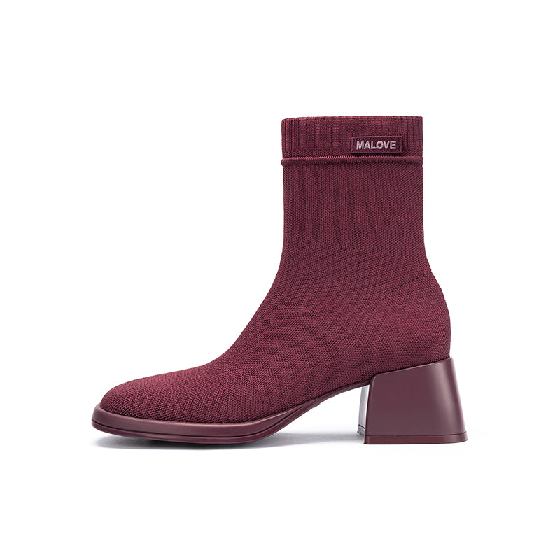 Block Heel Stretch Knit Boots-7