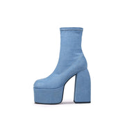 Chunky Platform Blue Denim Ankle Boots-0