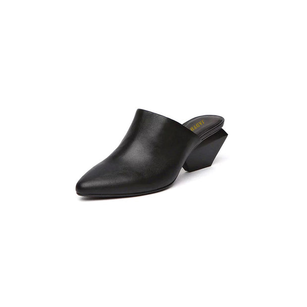 Classic Open Toe Slip On Block Heel Mules-1