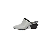 Classic Open Toe Slip On Block Heel Mules-5