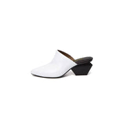 Classic Open Toe Slip On Block Heel Mules-6