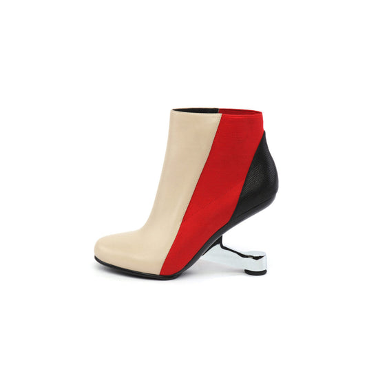 Color Block Leather Ankle Boots-0
