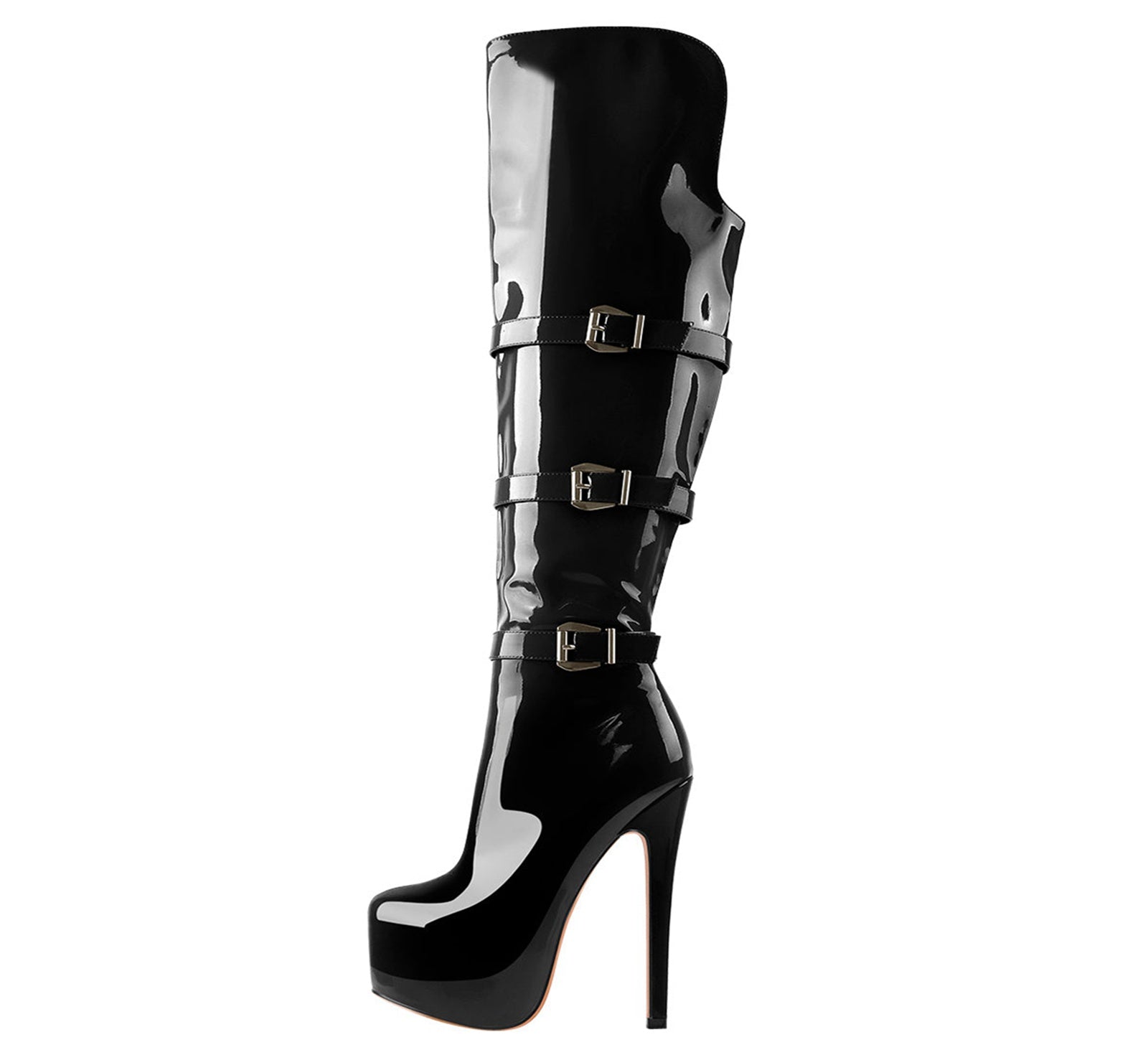 Commando Leather Platform Pointed Toe Knee High Boots-0