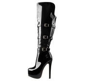 Commando Leather Platform Pointed Toe Knee High Boots-0
