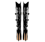 Commando Leather Platform Pointed Toe Knee High Boots-3