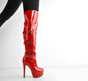 Commando Leather Platform Pointed Toe Knee High Boots-4