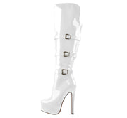 Commando Leather Platform Pointed Toe Knee High Boots-5