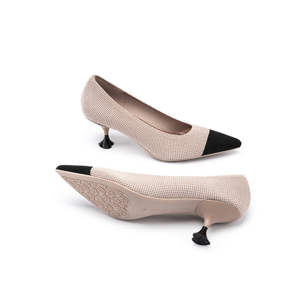 Corporate Color Block Pointed Toe Kitten Heels-2