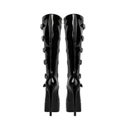 Cosplay Black Leather Buckle Knee High Boots-3