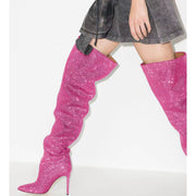 Crystal Embellished Slouchy Thigh High Boots-0