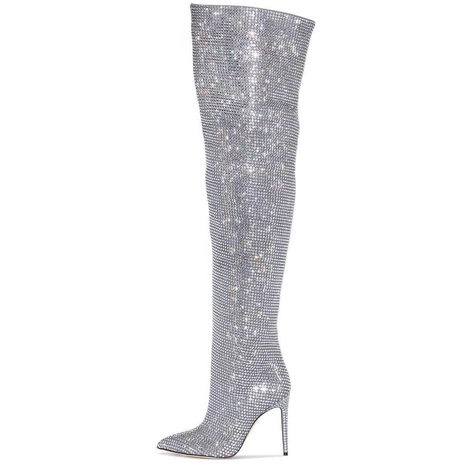 Crystal Embellished Slouchy Thigh High Boots-2
