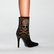 Crystal Encrusted Skull and Bones Black Ankle Boots-1