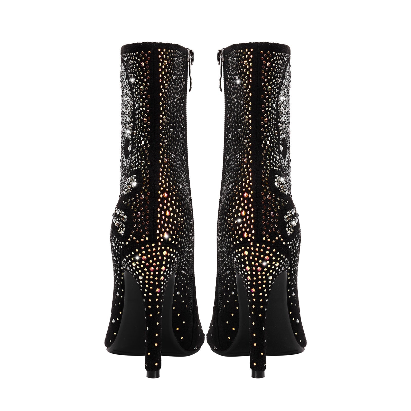 Crystal Encrusted Skull and Bones Black Ankle Boots-4