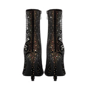 Crystal Encrusted Skull and Bones Black Ankle Boots-4