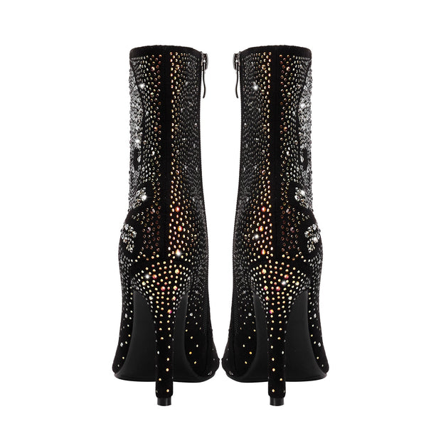 Crystal Encrusted Skull and Bones Black Ankle Boots-4