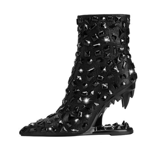 Crystal Shard Encrusted Bite Heel Ankle Boots-0