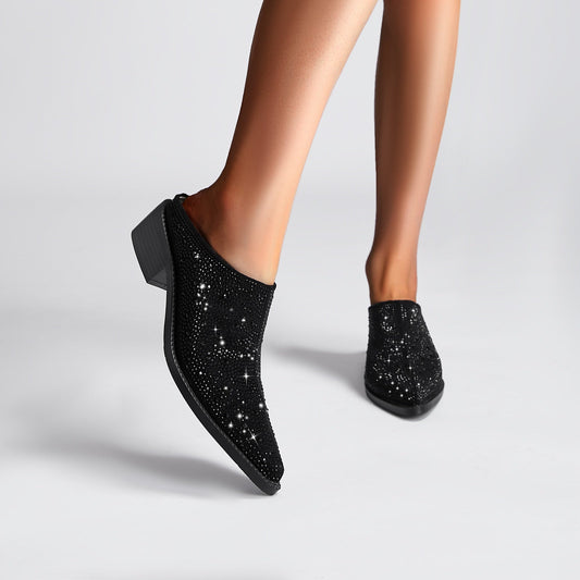 Crystal Studded Pointed Toe Mules-0