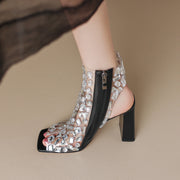 Crystallized Mosaic Open Toe Wedge Sandals-0