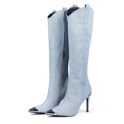 Cowgirl Washed Denim Blue Knee-High Boots-2