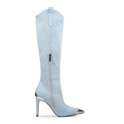 Cowgirl Washed Denim Blue Knee-High Boots-4