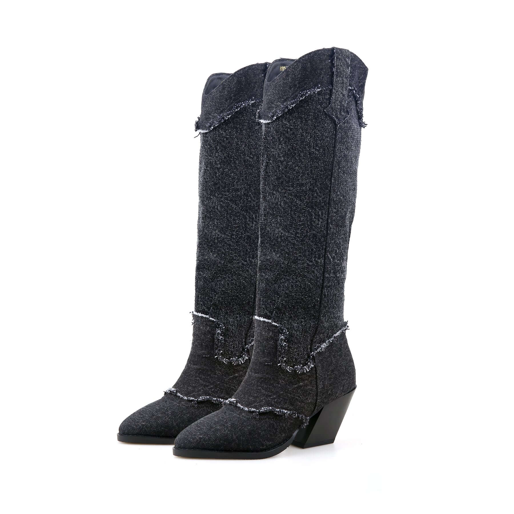 Distressed Denim Cowgirl Boots-3