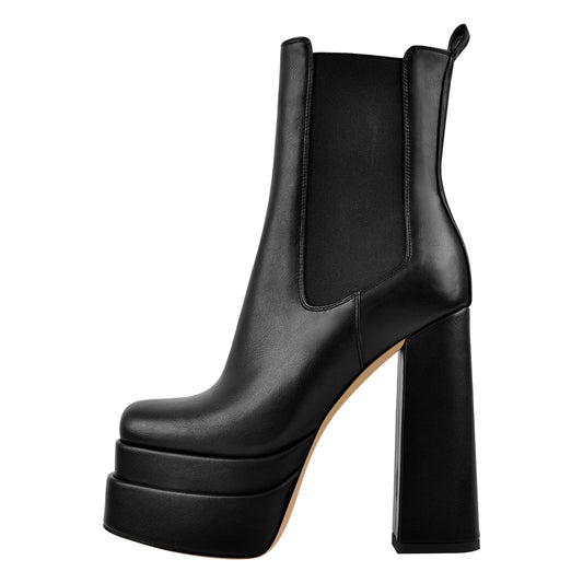 Double Platform Black Leather Ankle Boots-0