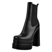 Double Platform Black Leather Ankle Boots-1