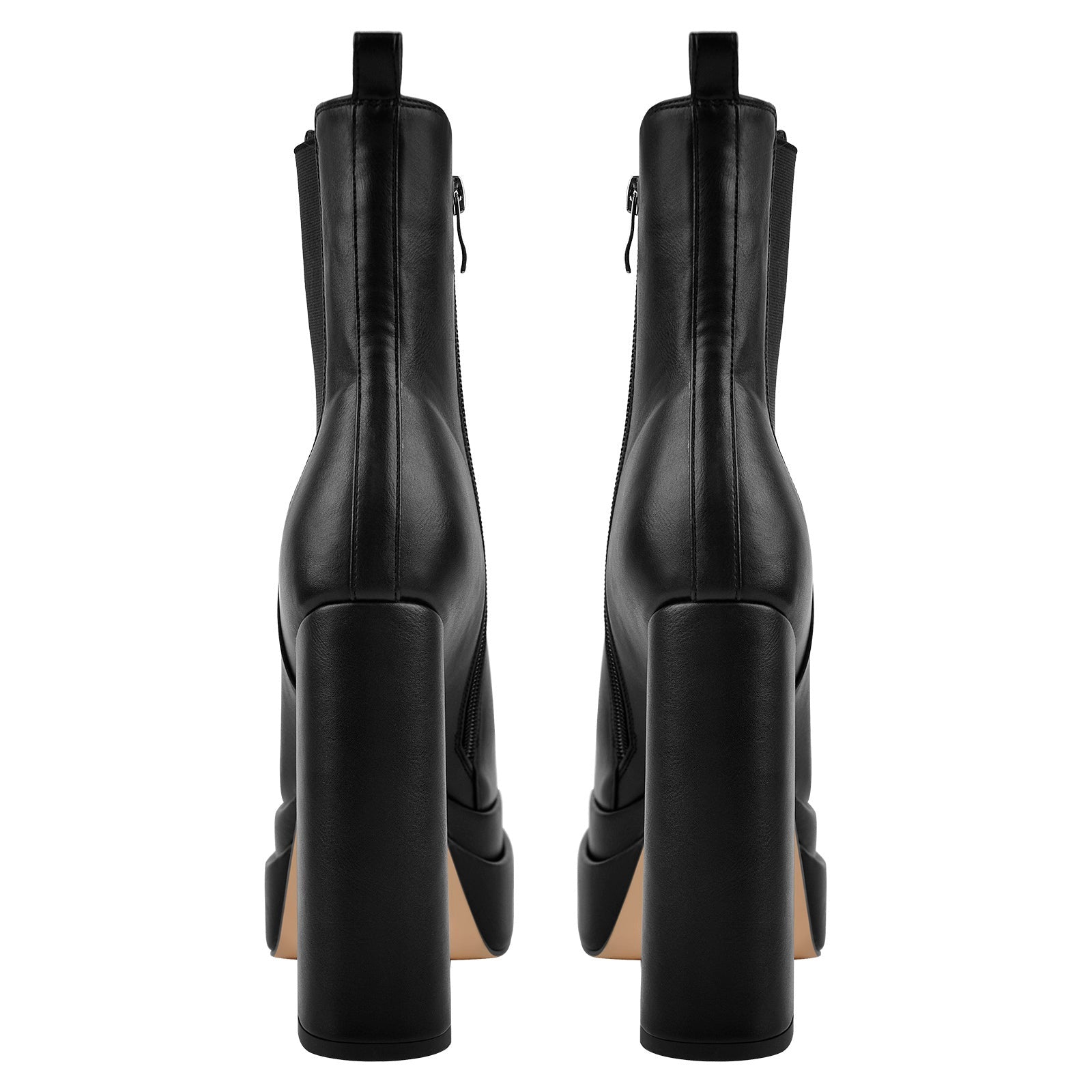 Double Platform Black Leather Ankle Boots-3