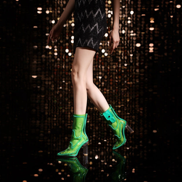 Electrifiying Neon Transparent Ankle Boots-3