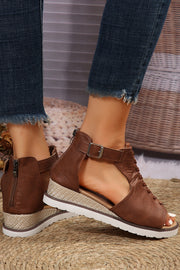 PU Cutout Buckle Strap Platform Slides Shoes