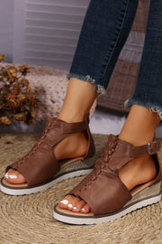 PU Cutout Buckle Strap Platform Slides Shoes