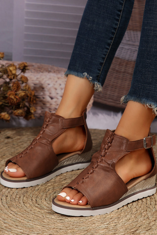 PU Cutout Buckle Strap Platform Slides Shoes