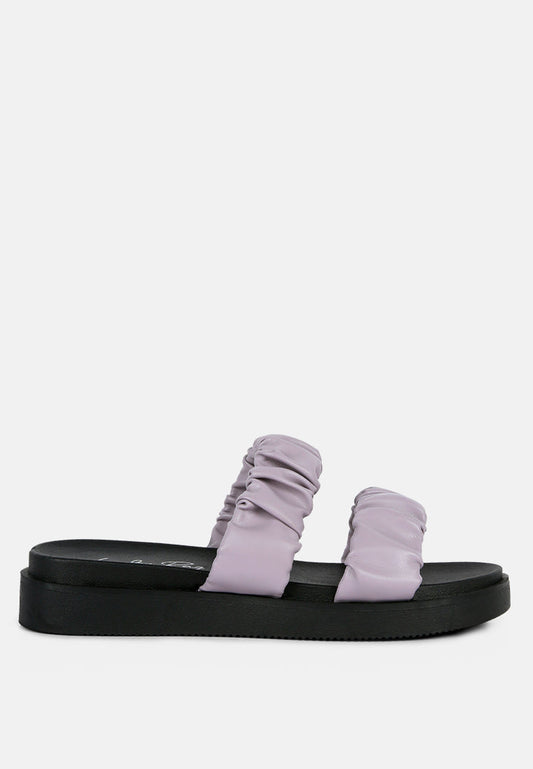 Faux Leather Ruched Strap Platform Sandals-0