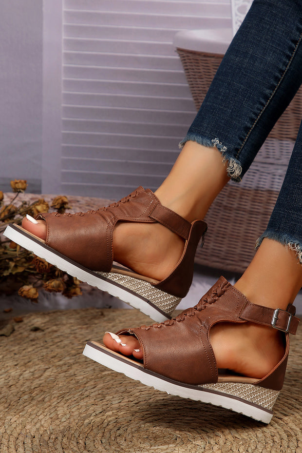 PU Cutout Buckle Strap Platform Slides Shoes