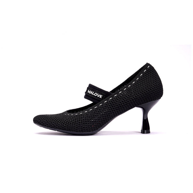Fishnet Round Toe Mary Jane Pumps-5