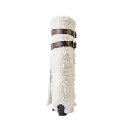 Fluffy White Panel Knee High Boots with Leather Buckles-3