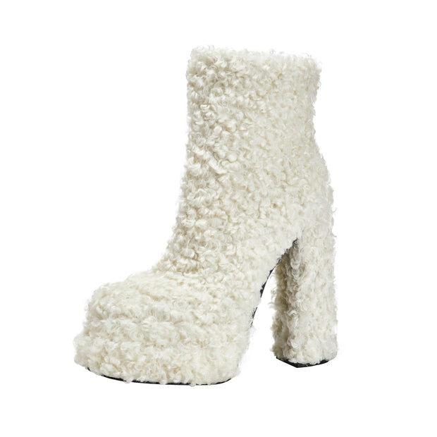 Fluffy White Winter Ankle Boots-2