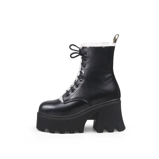 Fluffy Winter Thick Bottom Black Ankle Boots-0