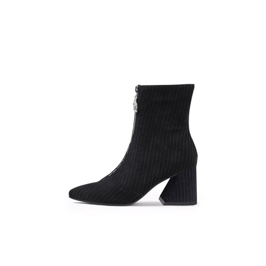Front Zip Corduroy Ankle Boots-0