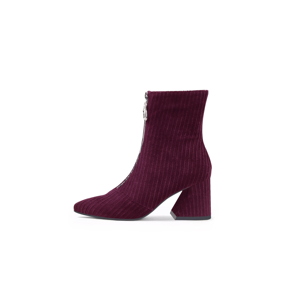 Front Zip Corduroy Ankle Boots-5
