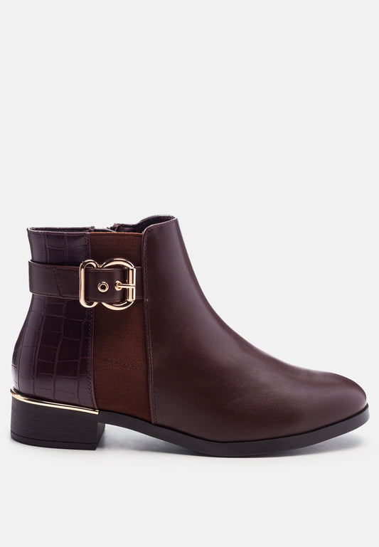 Frothy Buckled Ankle Boots With Croc Detail-0