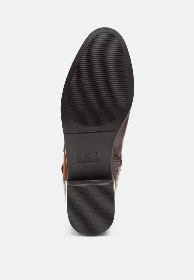 Frothy Buckled Ankle Boots With Croc Detail-4