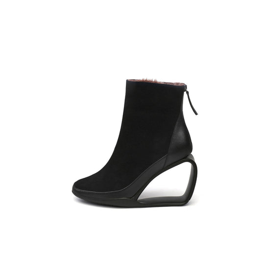 Fur Lined Suede Sculpt Wedge Boots-0