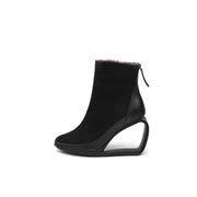 Fur Lined Suede Sculpt Wedge Boots-0