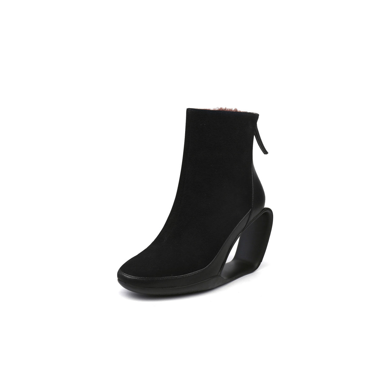 Fur Lined Suede Sculpt Wedge Boots-1