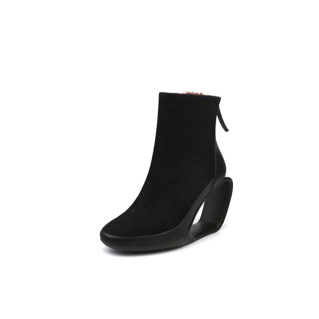 Fur Lined Suede Sculpt Wedge Boots-1
