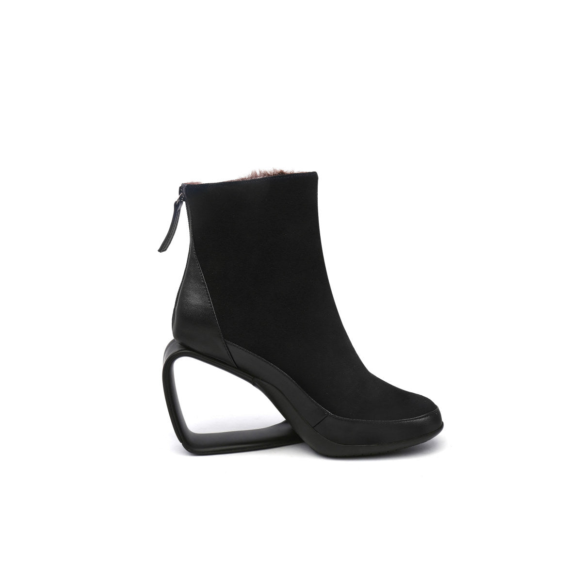 Fur Lined Suede Sculpt Wedge Boots-2