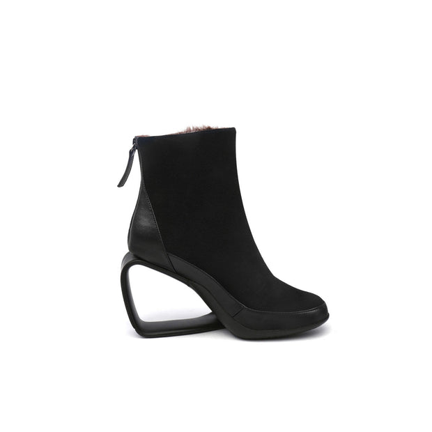 Fur Lined Suede Sculpt Wedge Boots-2