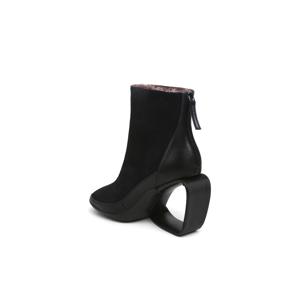 Fur Lined Suede Sculpt Wedge Boots-3