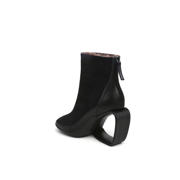 Fur Lined Suede Sculpt Wedge Boots-3